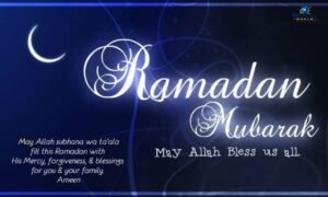Ramadan Mubarak wishes with crescent moon and Ramadan lantern